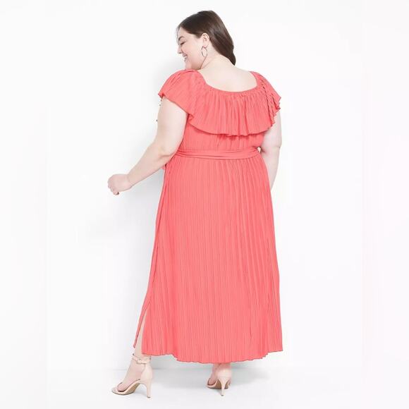 Lane Bryant Convertible Off-The-Shoulder Pleated Midi Dress In Rouge Red 18/20 - Picture 5 of 15